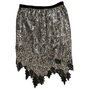 GUNIT Vintage Black/Silver Sequin Pearl Silk Skirt S